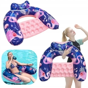 Materac do Pływania Fotel Dmuchany z Oparciem Leżak Miejsce na Napoje
