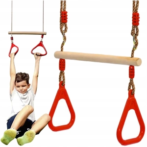 Huśtawka ogrodowa dla dzieci 2w1 Kruzzel trapez gimnastyczny drążek regulowana lina do 100 kg do ogrodu domu plac zabaw