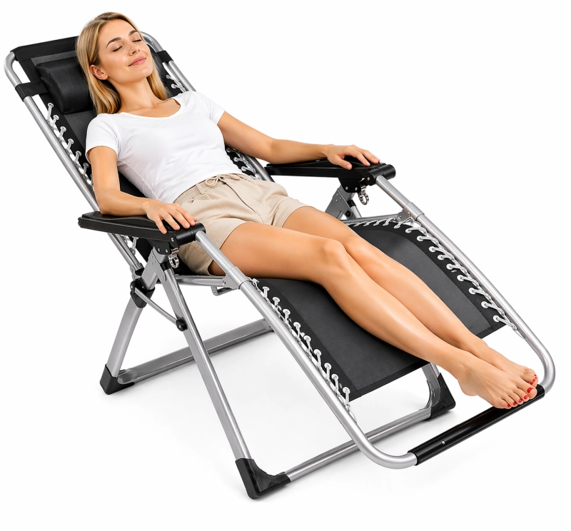 ezak-ogrodowy-grawitacyjny-zero-gravity-skladany-regulowany-poduszka-pod-glowe-uchwyt-na-napoje-120kg-czarny-taras-ogrod-balkon-plaza-kemping