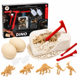 Zestaw archeologiczny wykopaliska skamieniałości + 2 x jajo dinozaura 