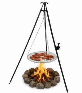 Grill trójnóg 190 cm z rusztem 70 cm, ogrodowy ruszt wiszący nad ognisko, stal nierdzewna, regulacja wysokości