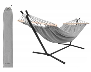 Hamak ogrodowy dwuosobowy ze stelażem XXL 200x150 cm, mocny żelazny stojak 250 kg, pokrowiec