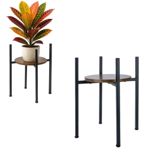 Kwietnik stojący loftowy pojedynczy 40 cm metalowy stojak na kwiaty z półką MDF